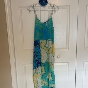Blue and Green Floral Maxi Dress